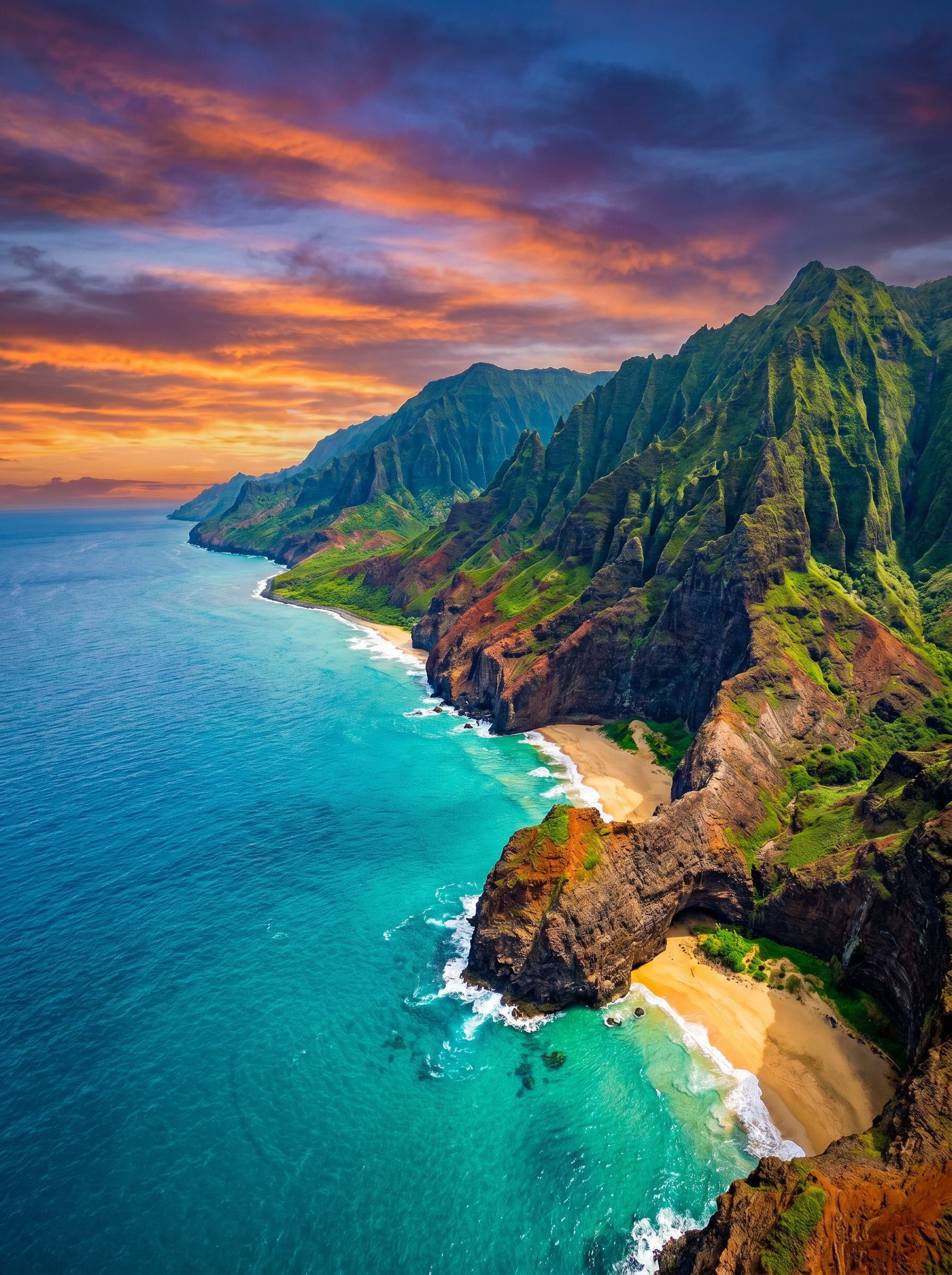 Côte turquoise et falaises verdoyantes au coucher du soleil — chaîne 4K Travel
