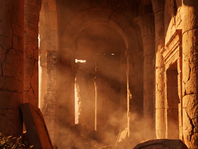 Ruines antiques baignées de lumière dorée — chaîne Heritage