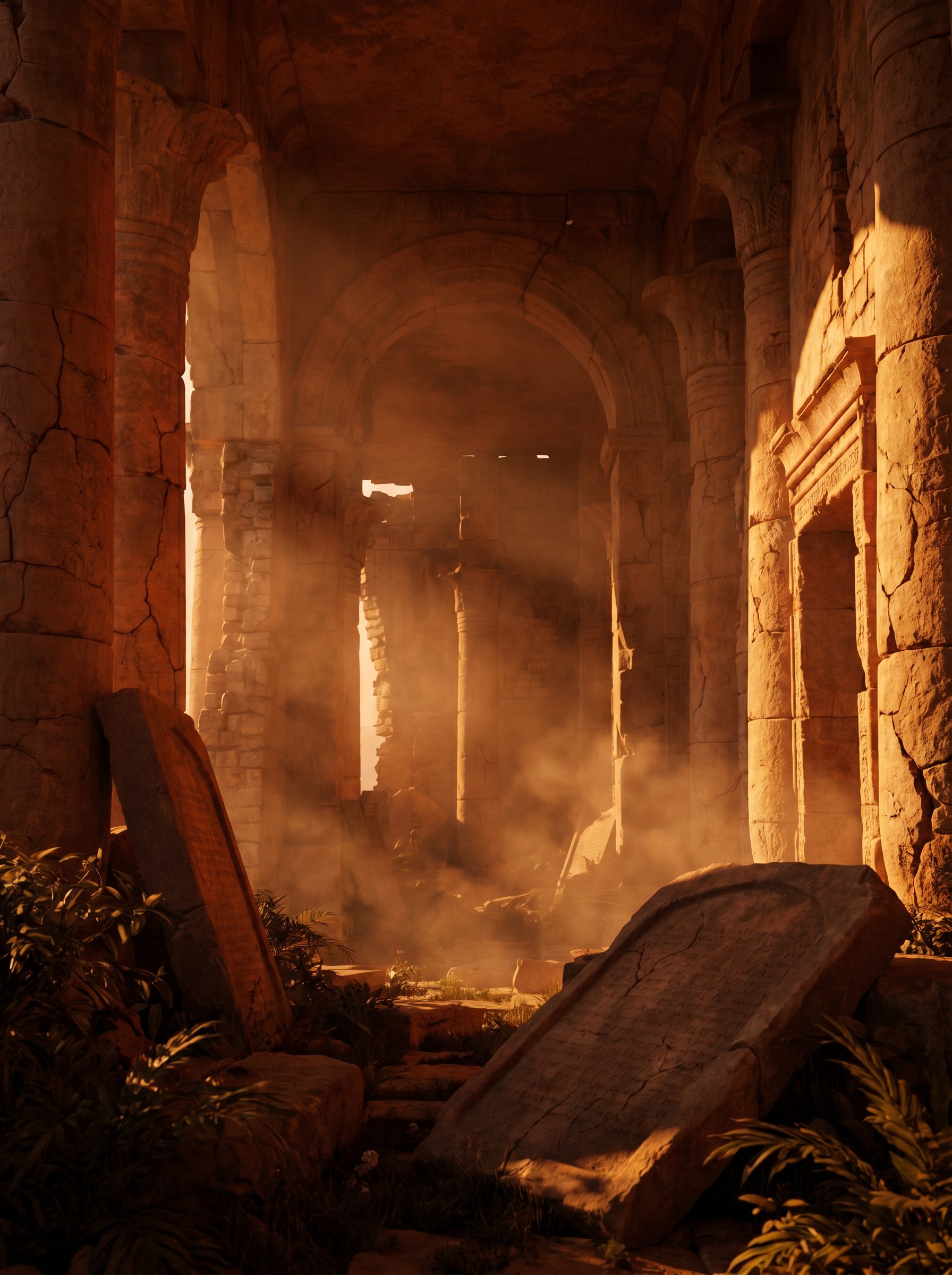 Ruines antiques baignées de lumière dorée — chaîne Heritage