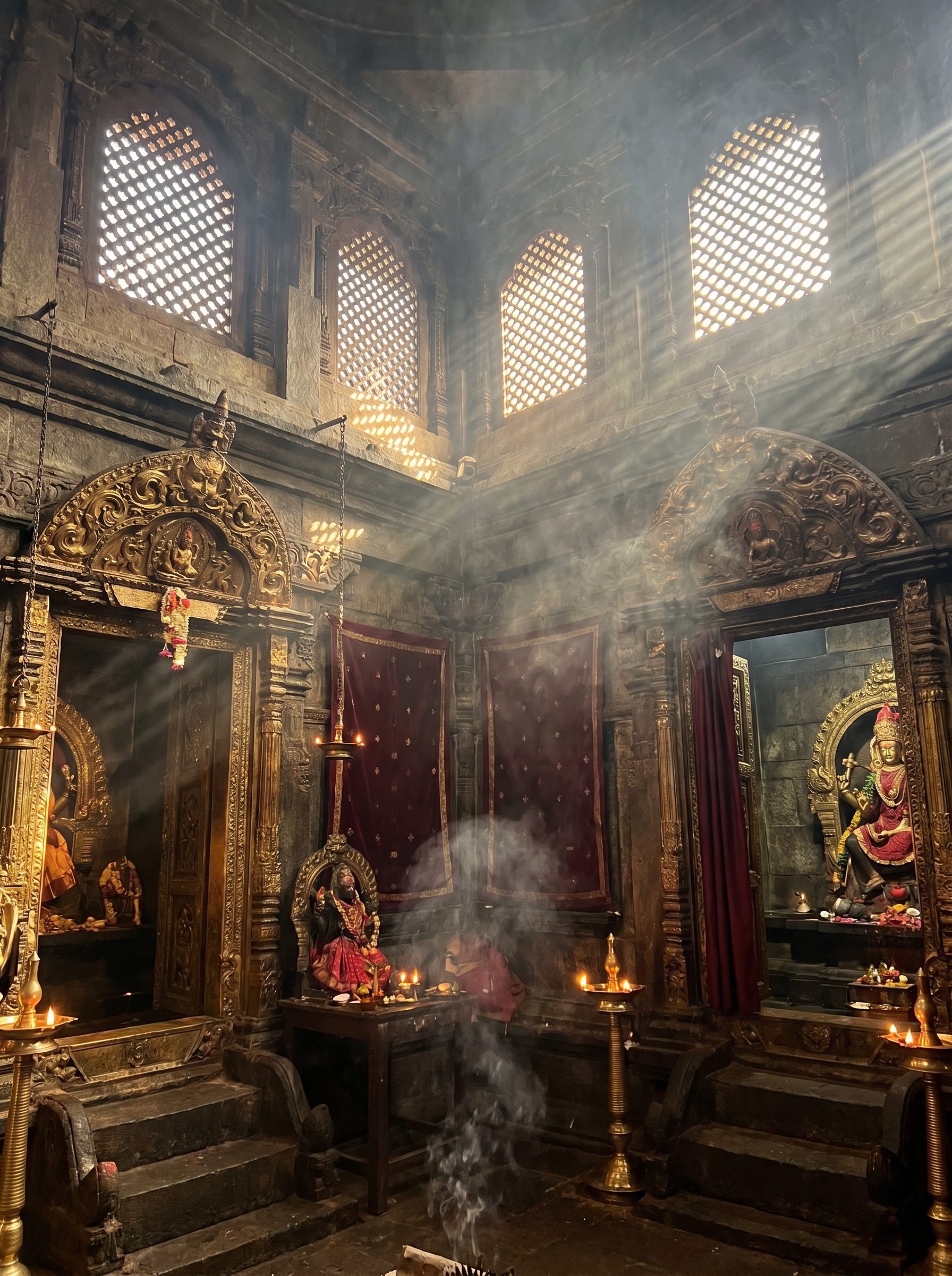 Intérieur d'un temple sacré éclairé à la bougie — chaîne S+ Sacred Sites