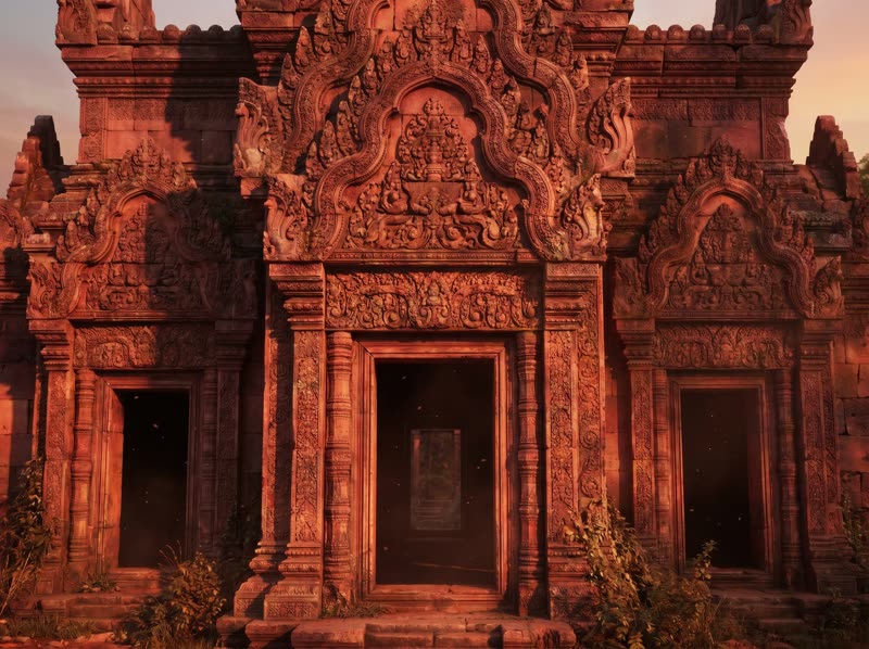 Façade sculptée d'un temple du patrimoine mondial — chaîne Holy Places